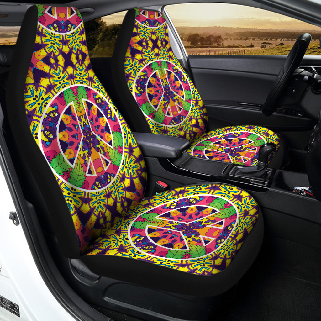 Psychedelic Hippie Peace Sign Print Universal Fit Car Seat Covers