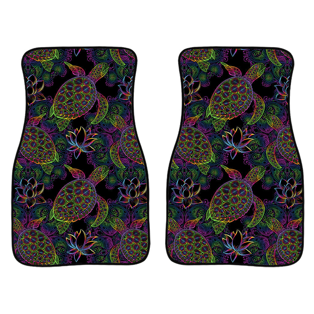 Psychedelic Sea Turtle Pattern Print Front And Back Car Floor Mats/ Front Car Mat