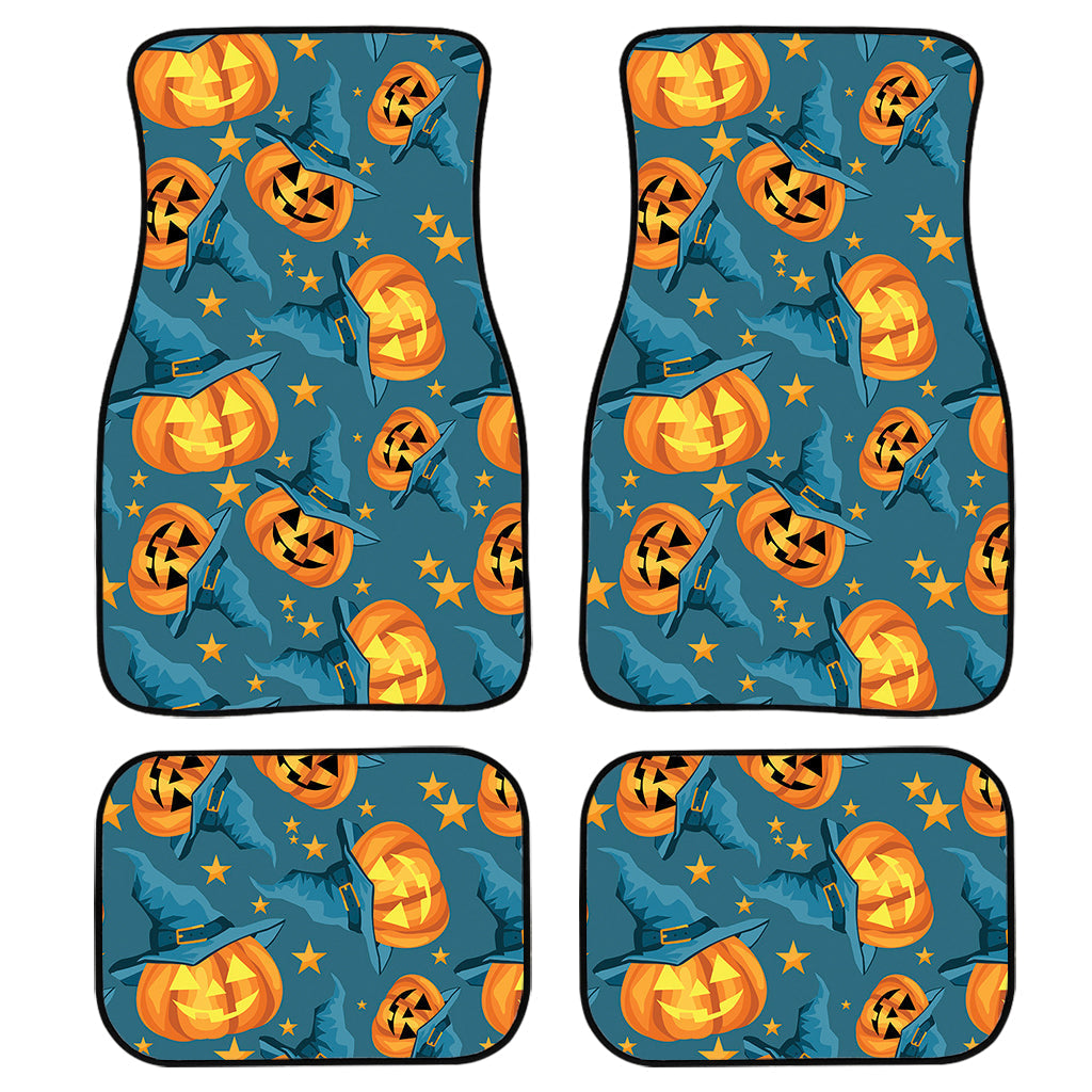 Pumpkin With Witch Hat Pattern Print Front And Back Car Floor Mats/ Front Car Mat