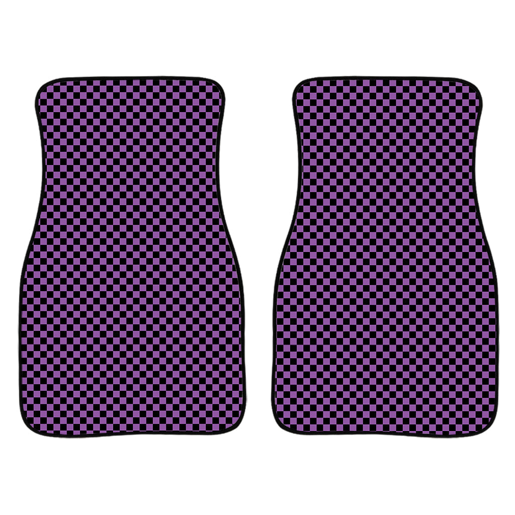 Purple And Black Checkered Pattern Print Front And Back Car Floor Mats/ Front Car Mat