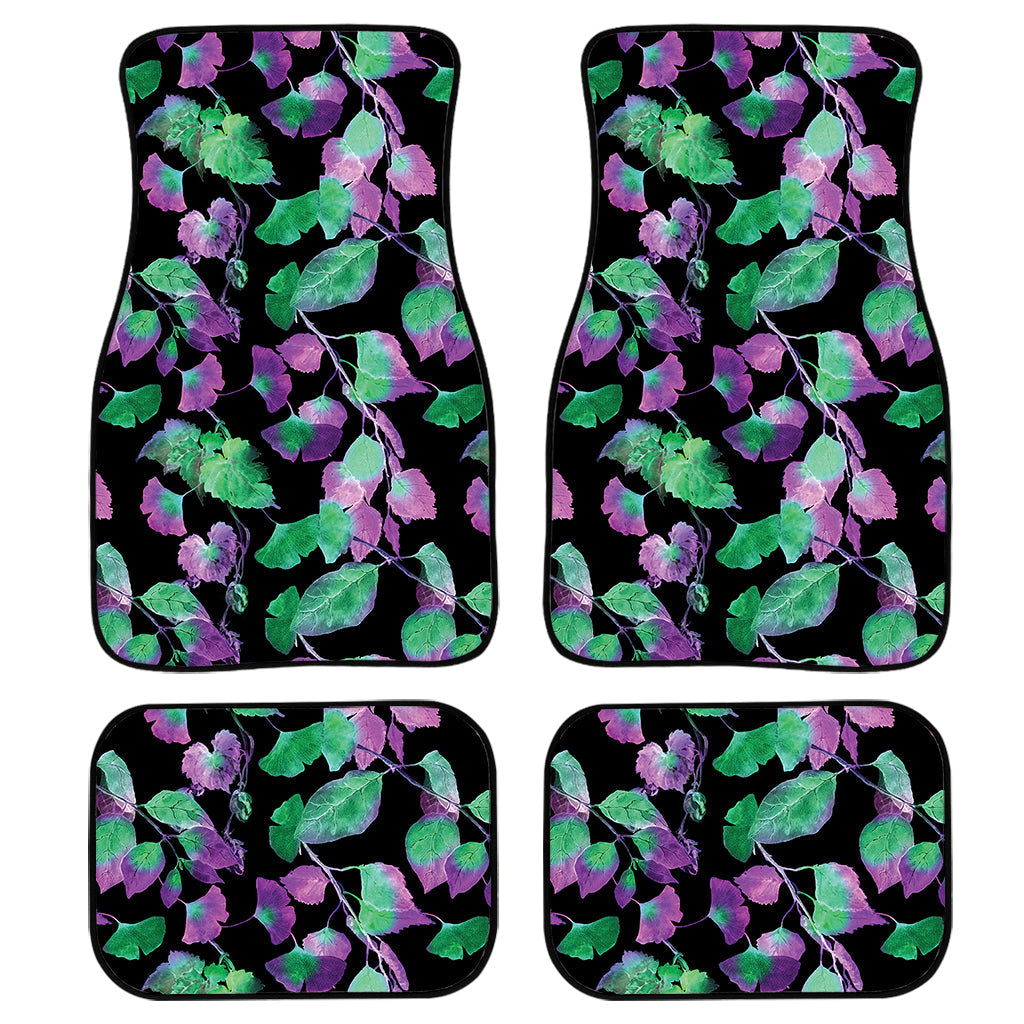 Purple And Green Leaf Pattern Print Front And Back Car Floor Mats/ Front Car Mat
