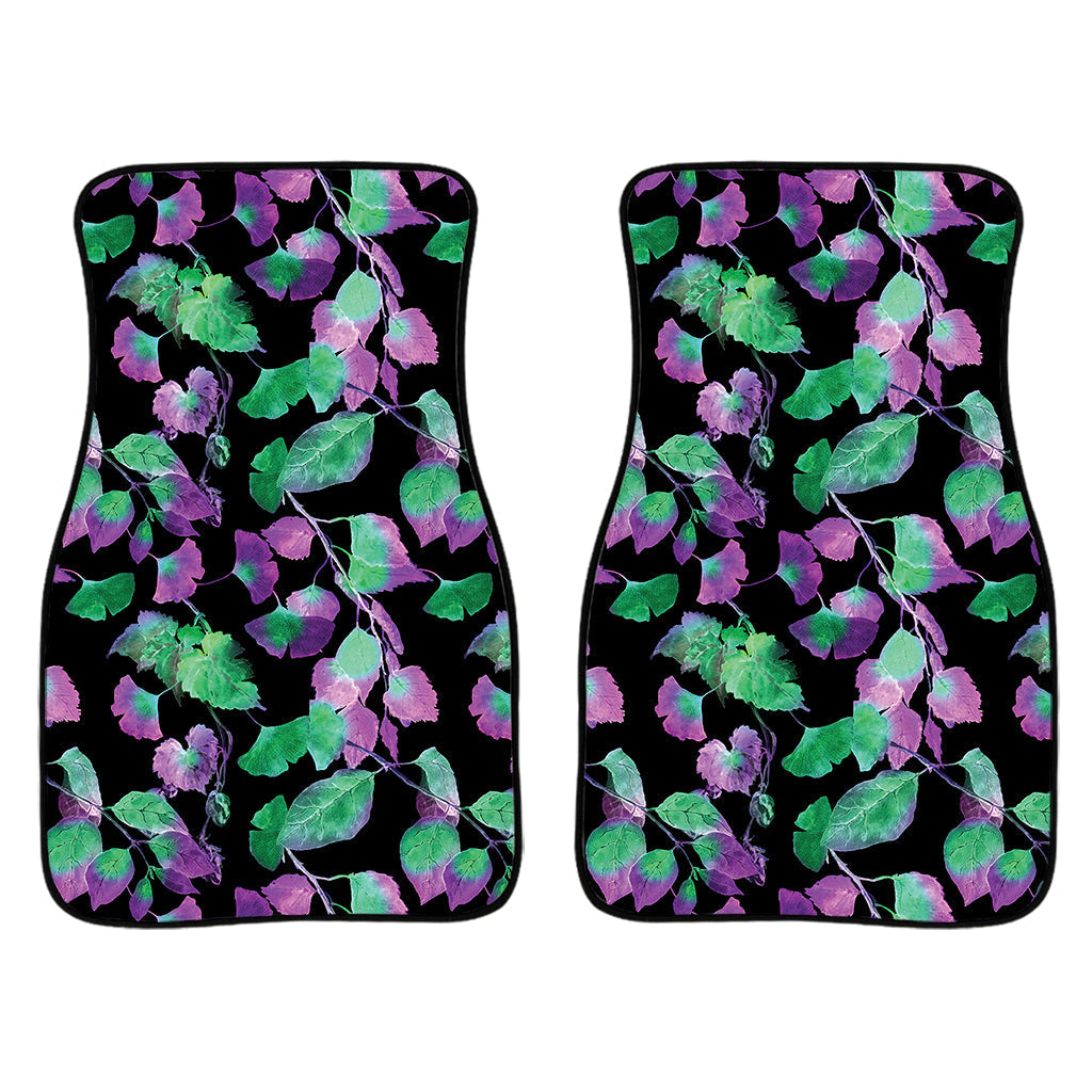 Purple And Green Leaf Pattern Print Front And Back Car Floor Mats/ Front Car Mat