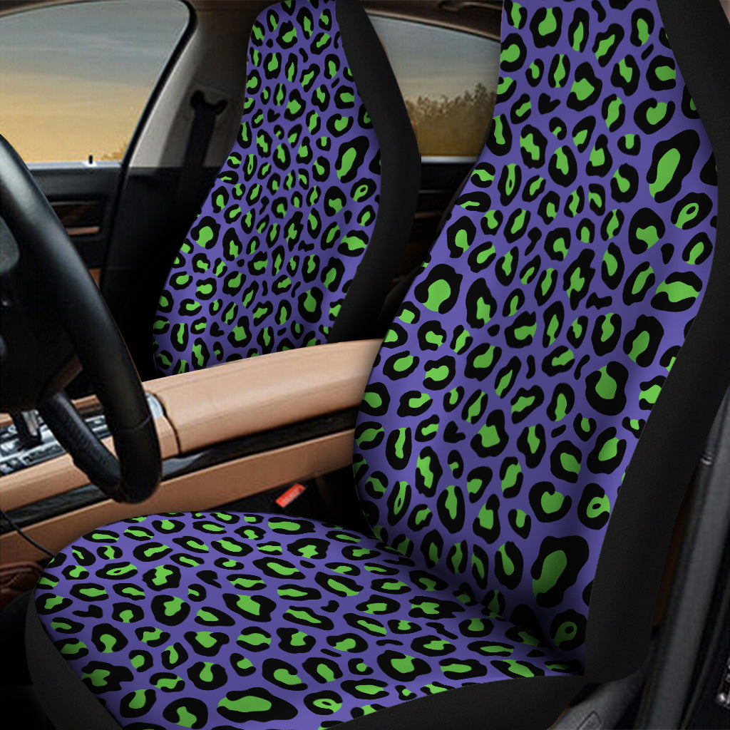 Purple And Green Leopard Pattern Print Universal Fit Car Seat Covers