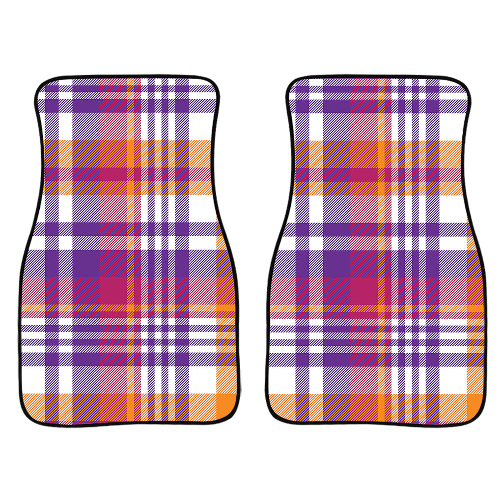 Purple And Orange Madras Plaid Print Front And Back Car Floor Mats/ Front Car Mat