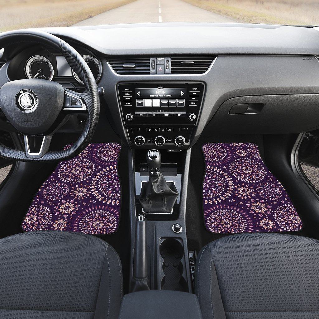 Purple Bohemian Mandala Pattern Print Front And Back Car Floor Mats/ Front Car Mat