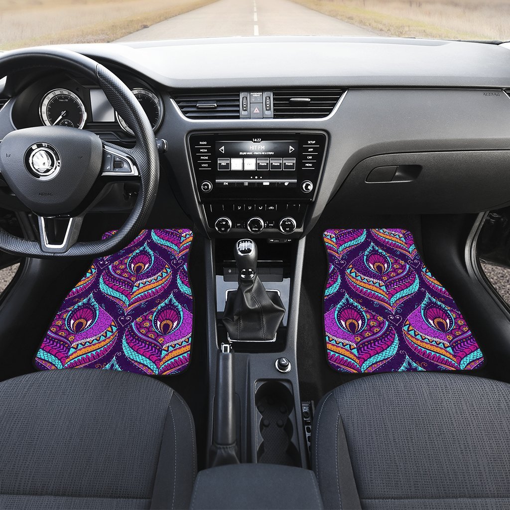 Purple Bohemian Peacock Feather Print Front And Back Car Floor Mats/ Front Car Mat
