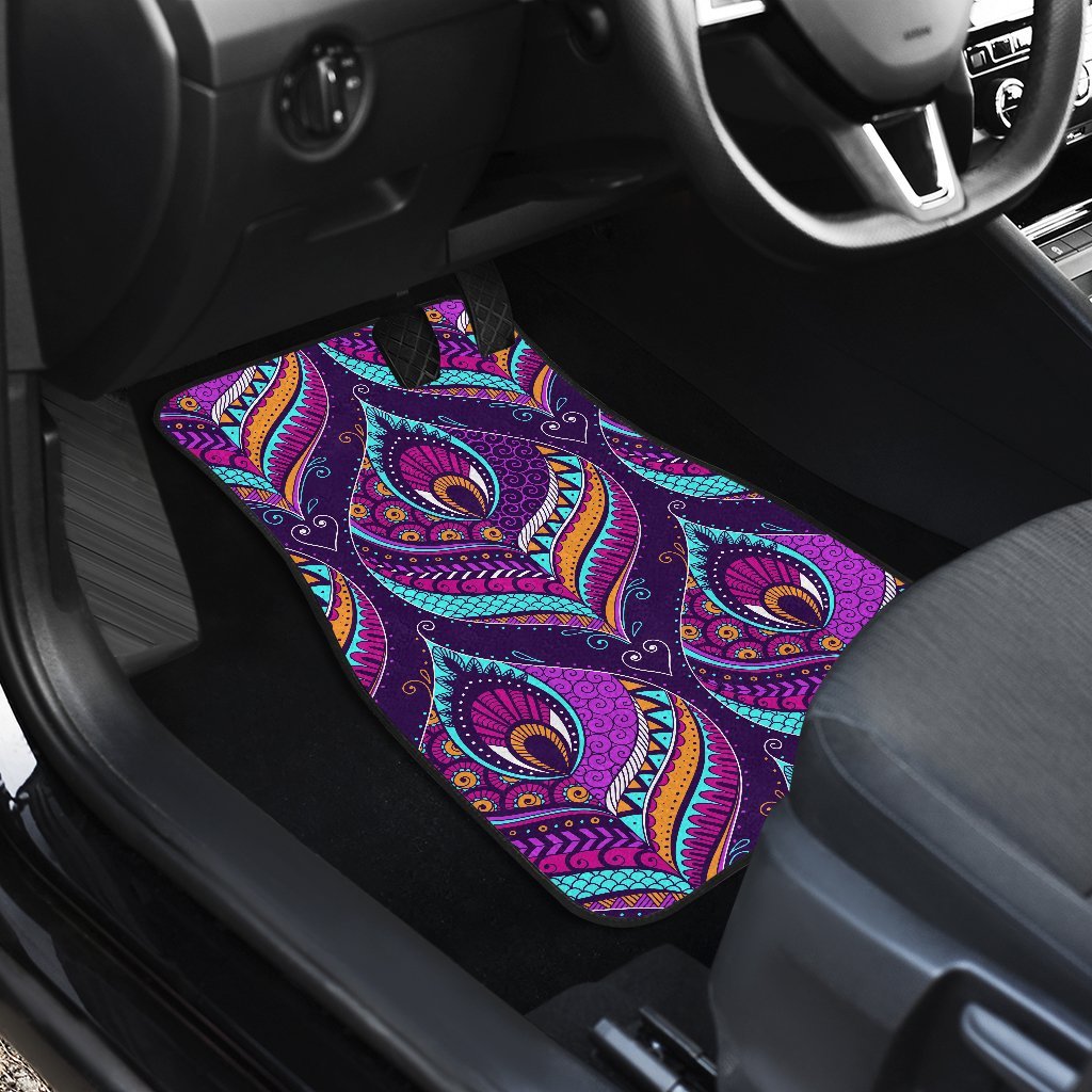 Purple Bohemian Peacock Feather Print Front And Back Car Floor Mats/ Front Car Mat
