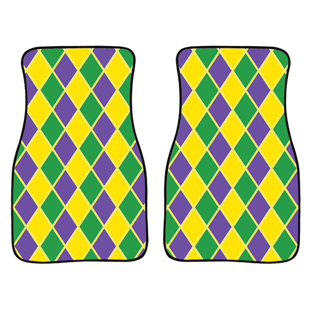 Purple Green And Yellow Mardi Gras Print Front And Back Car Floor Mats/ Front Car Mat