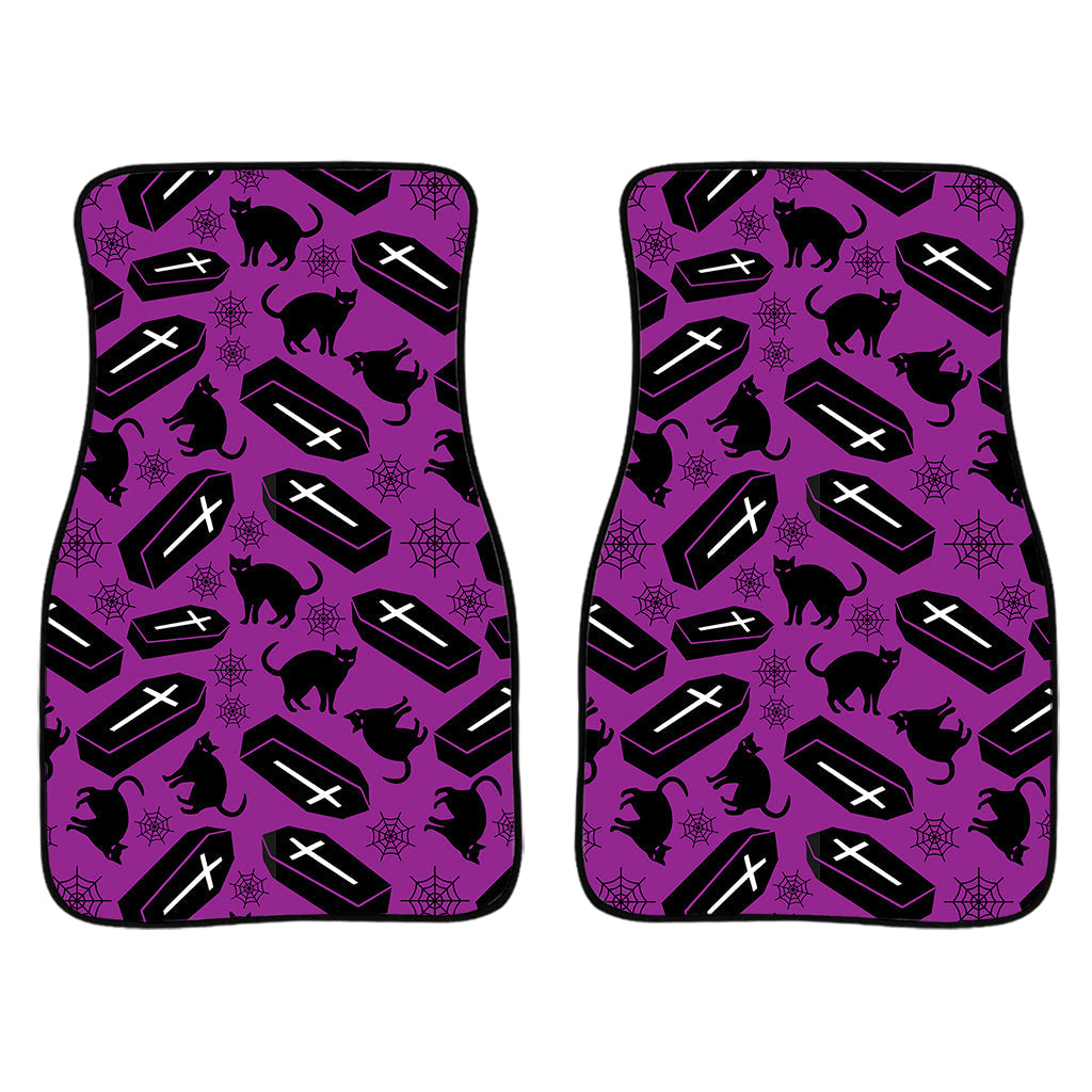 Purple Halloween Coffin Pattern Print Front And Back Car Floor Mats/ Front Car Mat