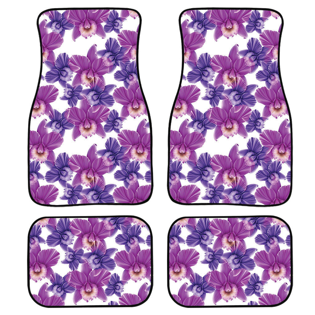 Purple Orchid Flower Pattern Print Front And Back Car Floor Mats/ Front Car Mat