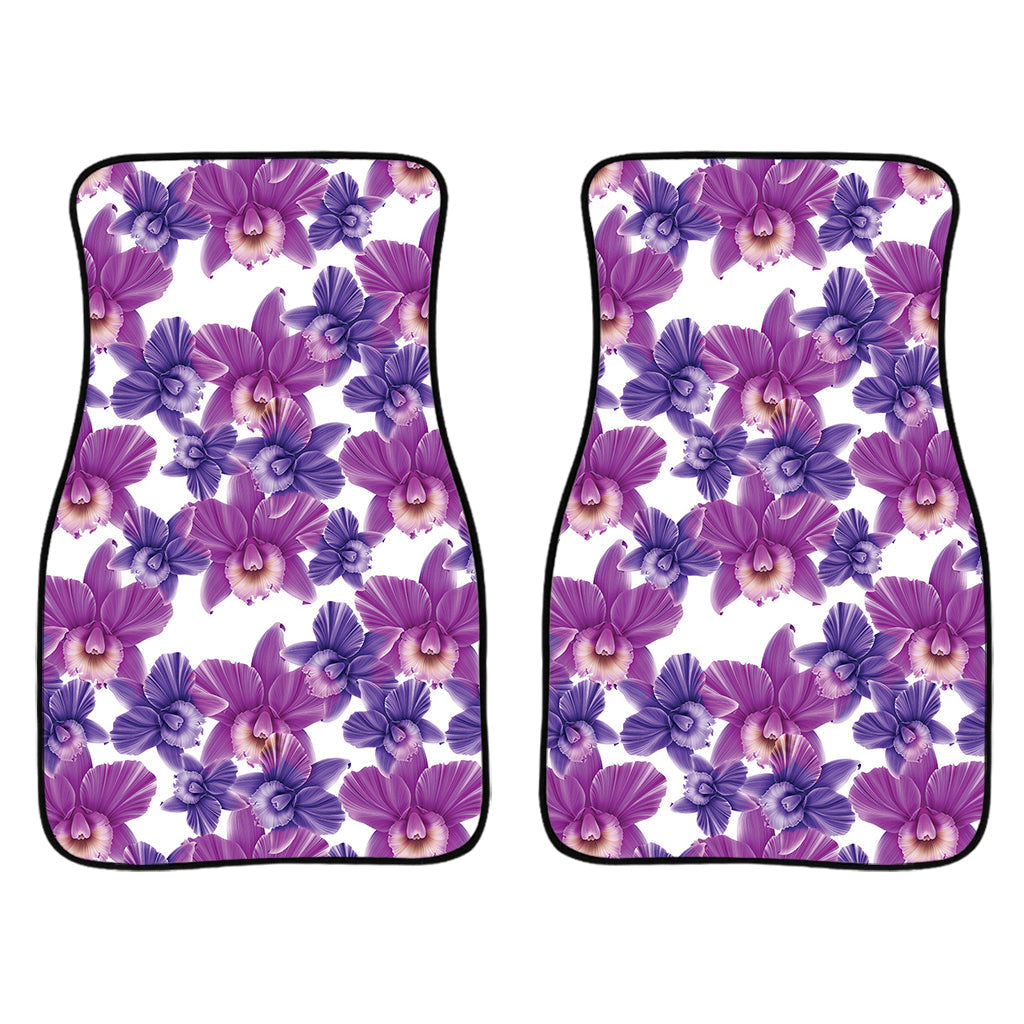 Purple Orchid Flower Pattern Print Front And Back Car Floor Mats/ Front Car Mat