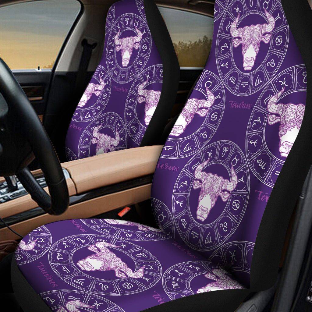 Purple Taurus Zodiac Pattern Print Universal Fit Car Seat Covers