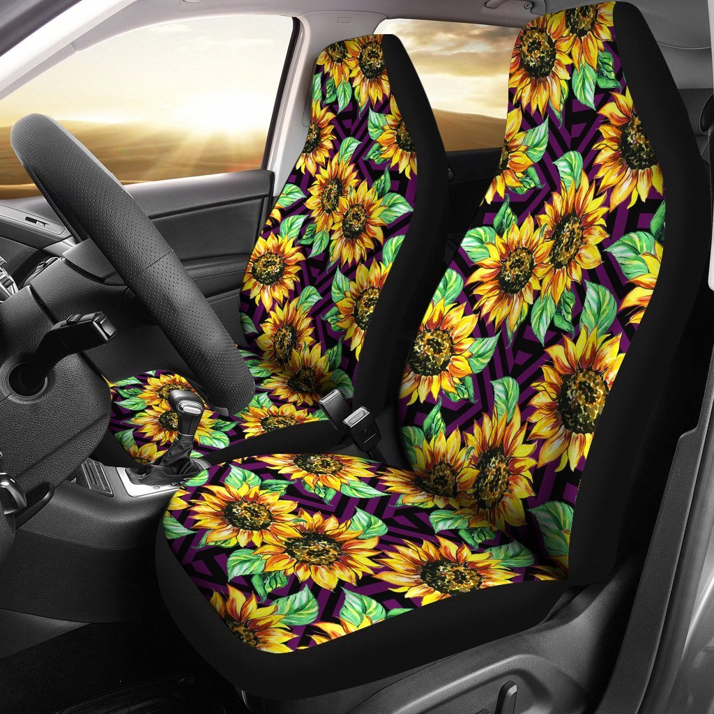 Purple Trippy Sunflower Pattern Print Universal Fit Car Seat Covers