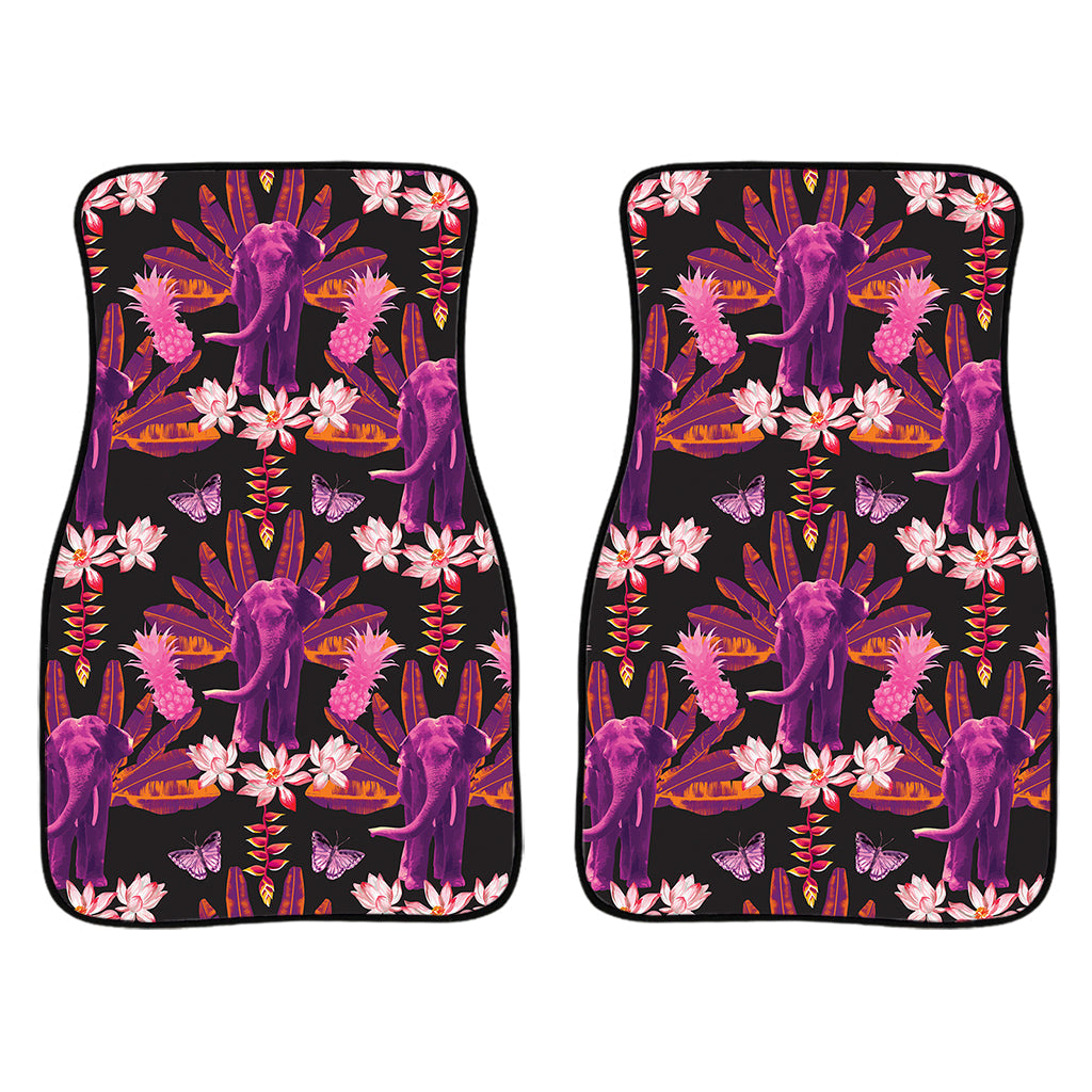 Purple Tropical Elephant Pattern Print Front And Back Car Floor Mats/ Front Car Mat