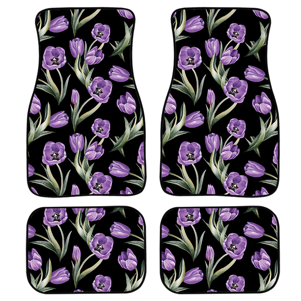 Purple Watercolor Tulip Pattern Print Front And Back Car Floor Mats/ Front Car Mat