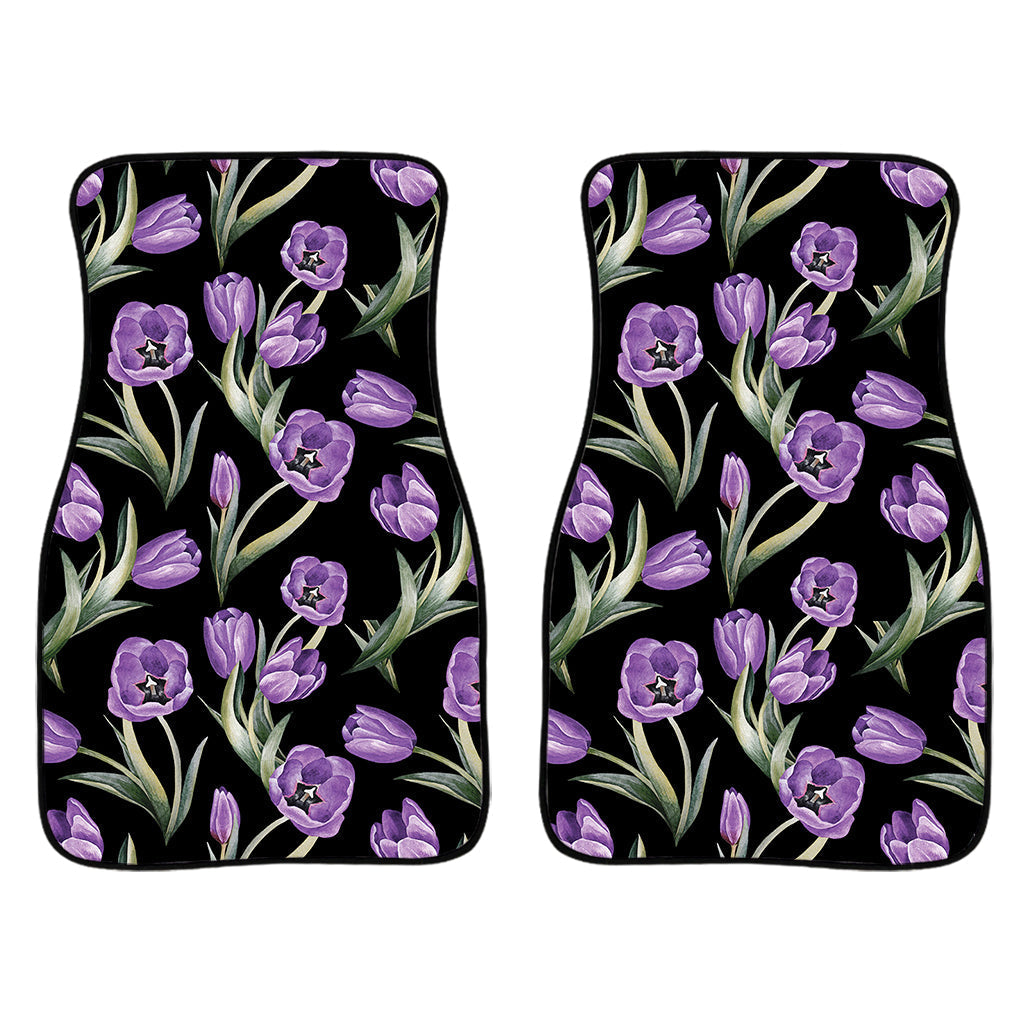 Purple Watercolor Tulip Pattern Print Front And Back Car Floor Mats/ Front Car Mat