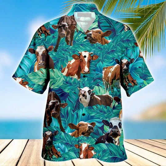 Funny Ayrshire Cow Beach Shirts/ Unisex Print Aloha Short Sleeve Casual Shirt/ Cow Hawaii Shirt