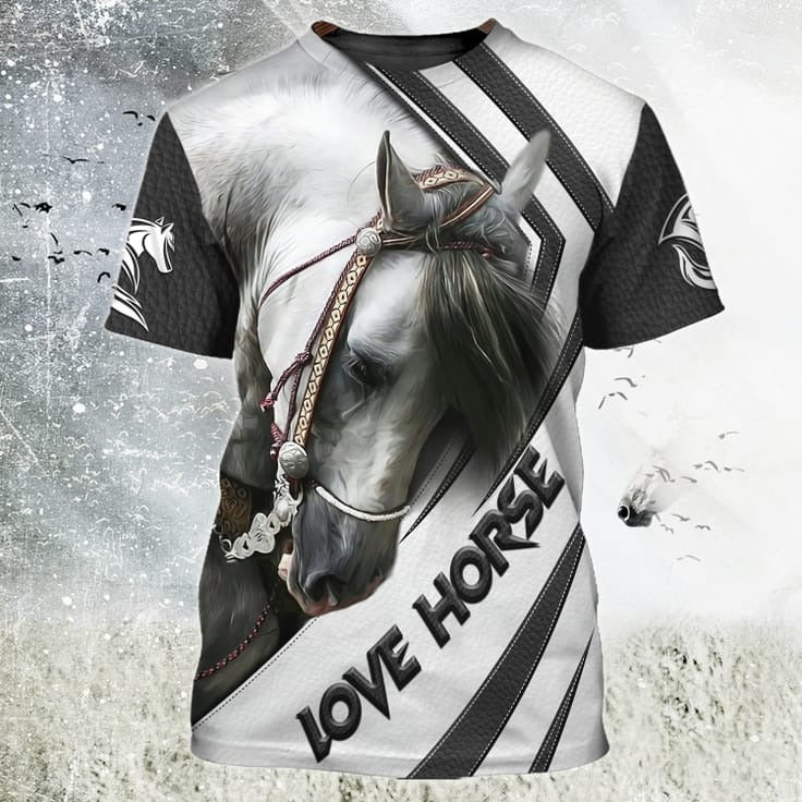3D All Over Printed Horse T Shirt/ Love Horse Shirts/ White Horse Shirt For Men And Women/ Beautiful Horse Tee Shirt