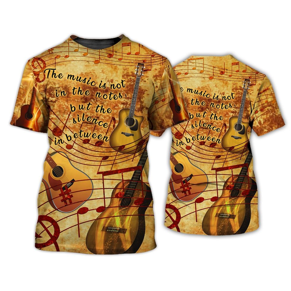 Guitar The Music Is In The Silence 3D Tshirt/ 3D All Over Print Guitar Shirt