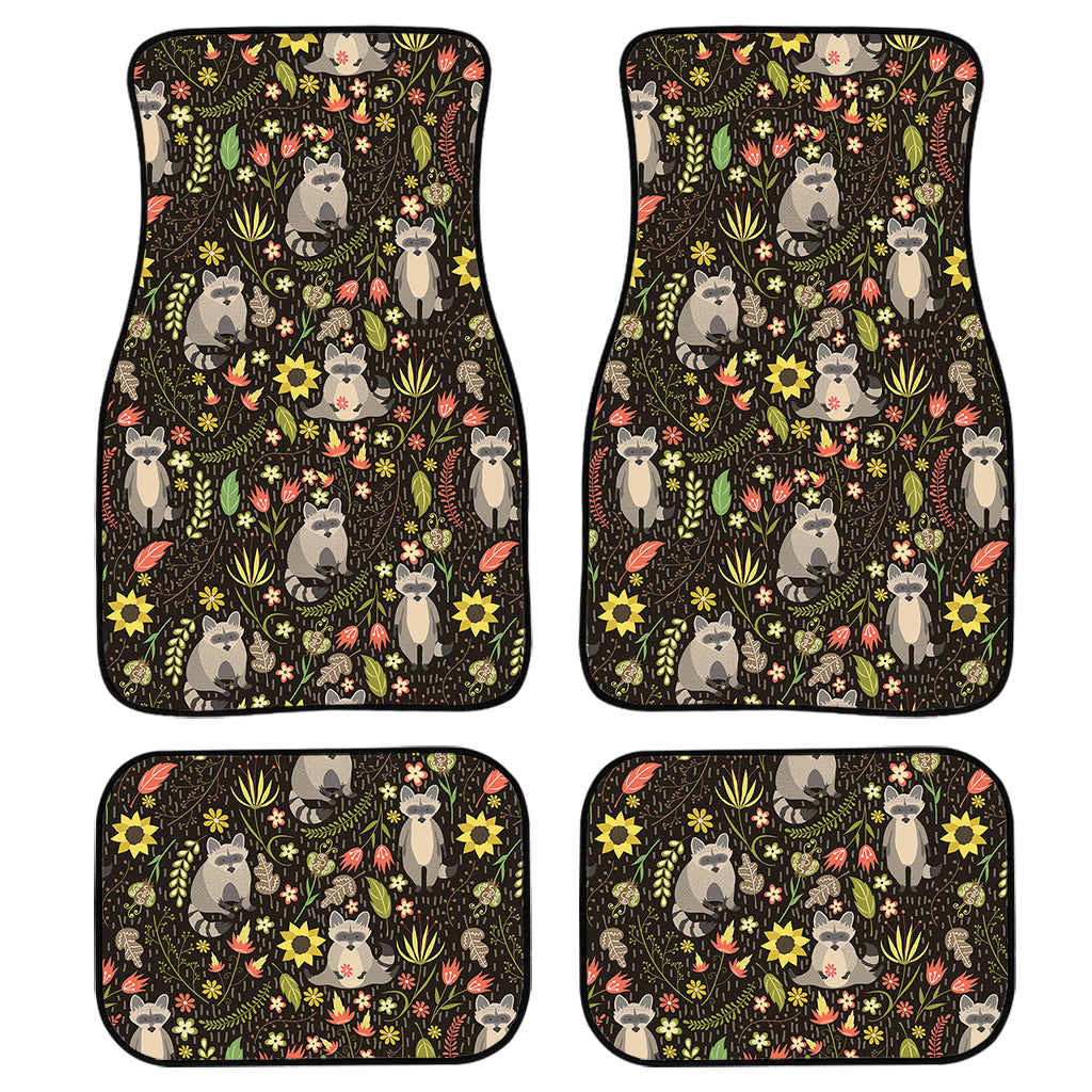 Raccoon And Floral Pattern Print Front And Back Car Floor Mats/ Front Car Mat