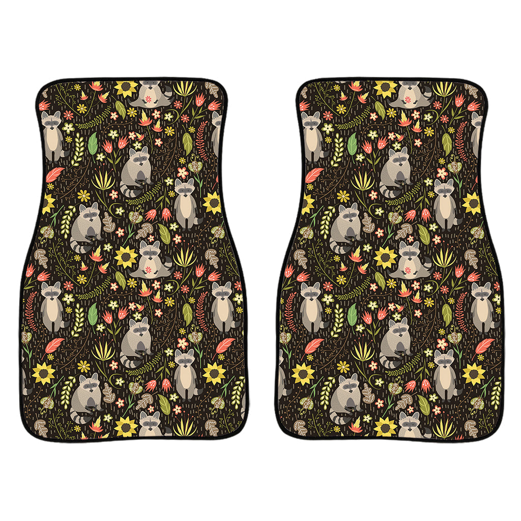 Raccoon And Floral Pattern Print Front And Back Car Floor Mats/ Front Car Mat