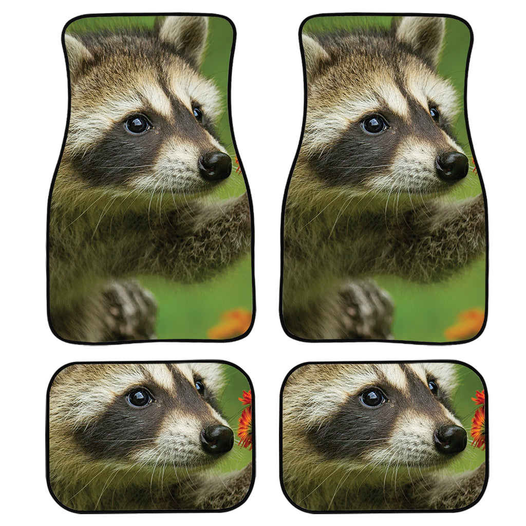 Raccoon And Flower Print Front And Back Car Floor Mats/ Front Car Mat
