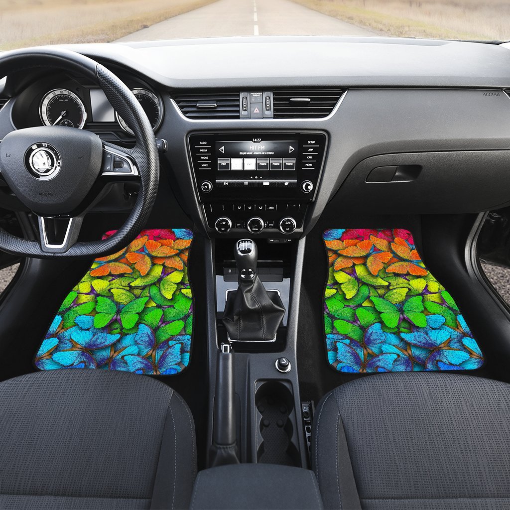 Rainbow Butterfly Pattern Print Front And Back Car Floor Mats/ Front Car Mat