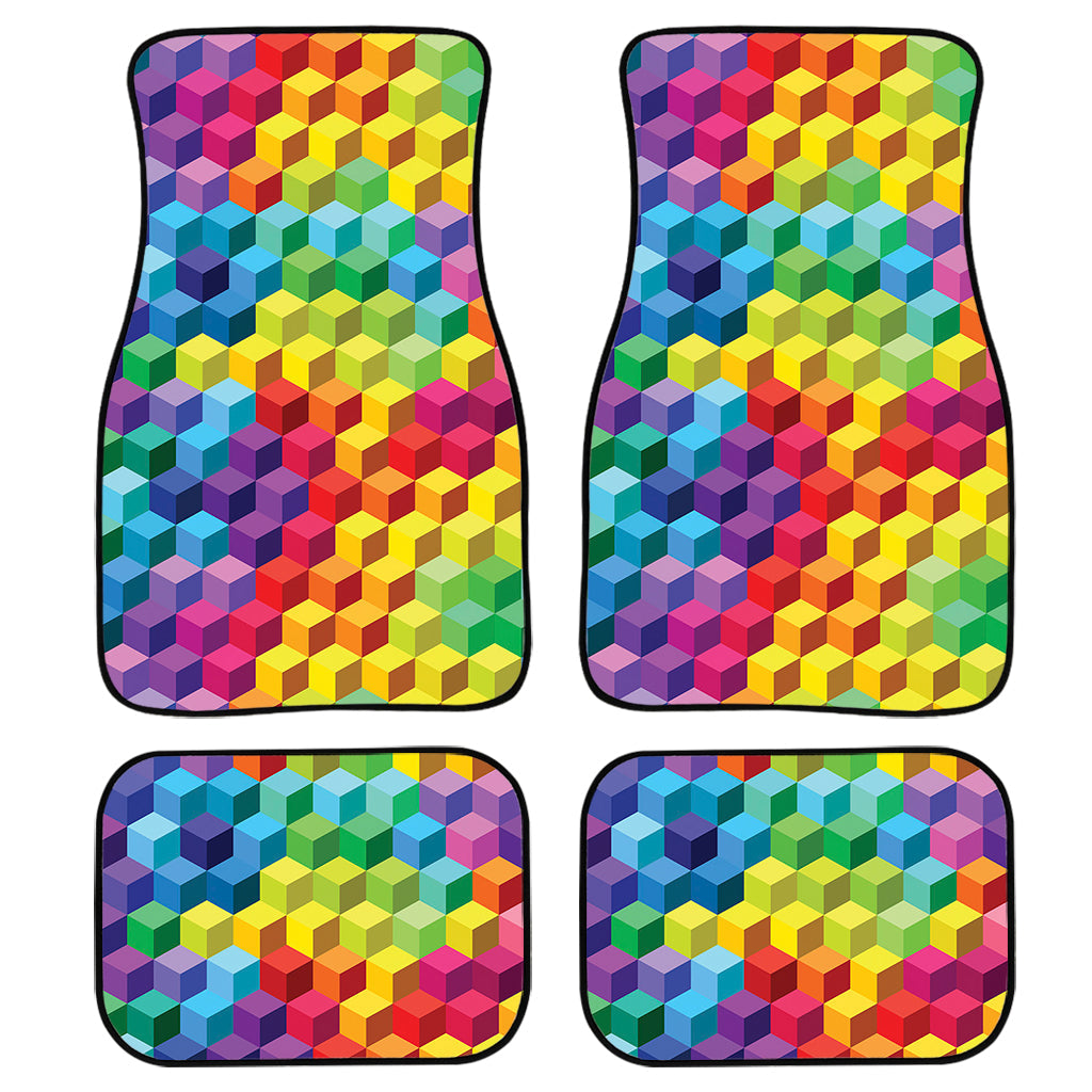 Rainbow Cubes Pattern Print Front And Back Car Floor Mats/ Front Car Mat