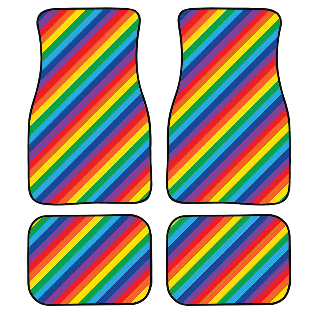 Rainbow Diagonal Striped Pattern Print Front And Back Car Floor Mats/ Front Car Mat