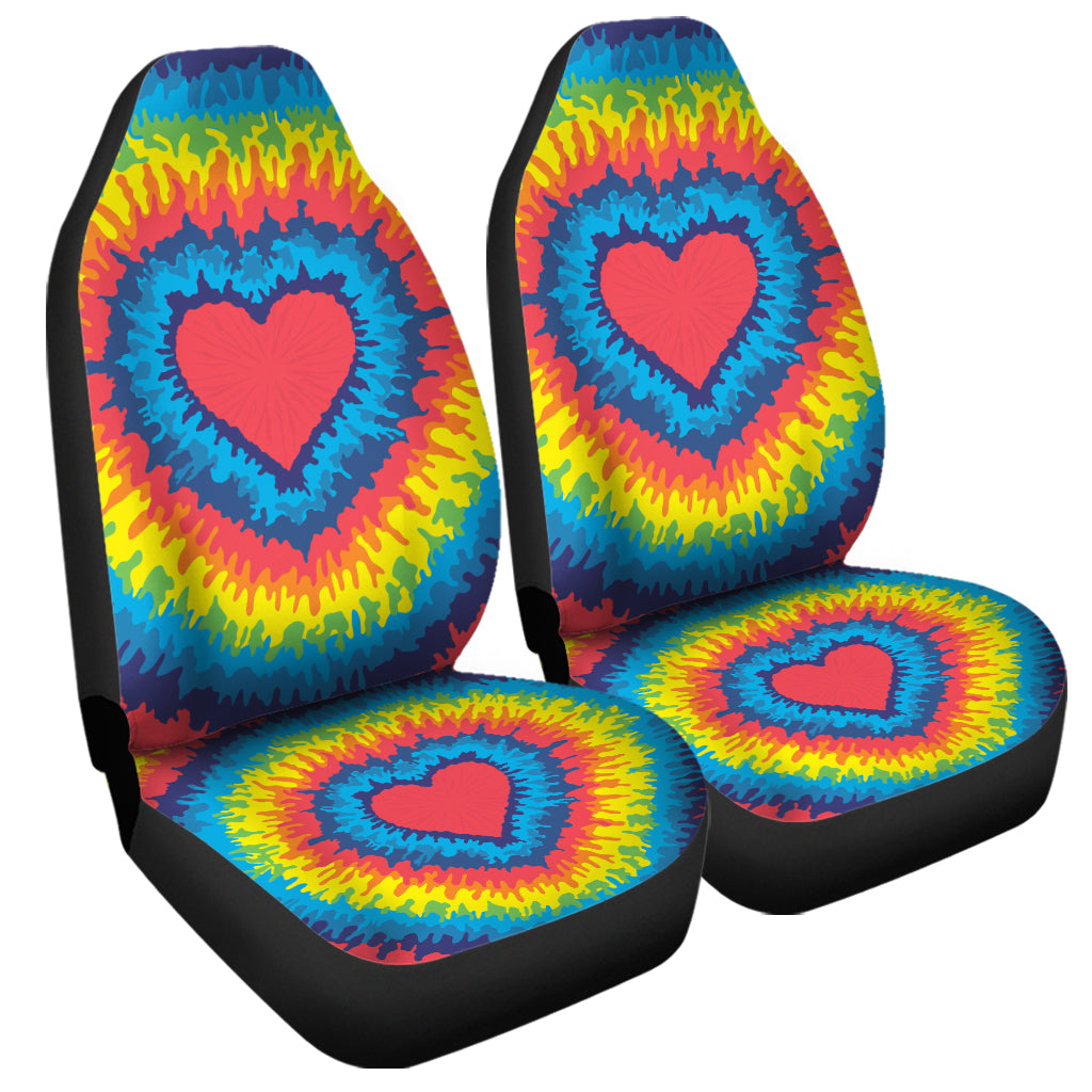 Rainbow Heart Tie Dye Print Universal Fit Car Seat Covers