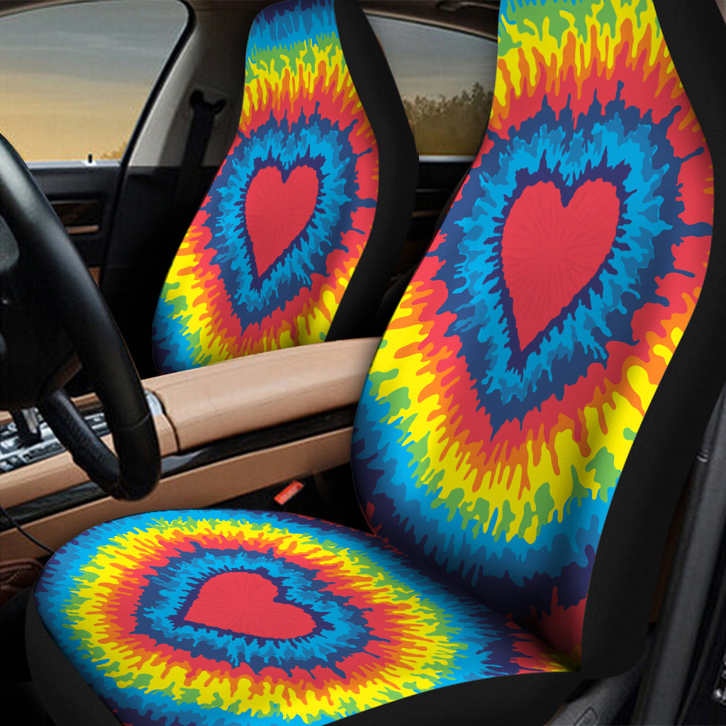 Rainbow Heart Tie Dye Print Universal Fit Car Seat Covers