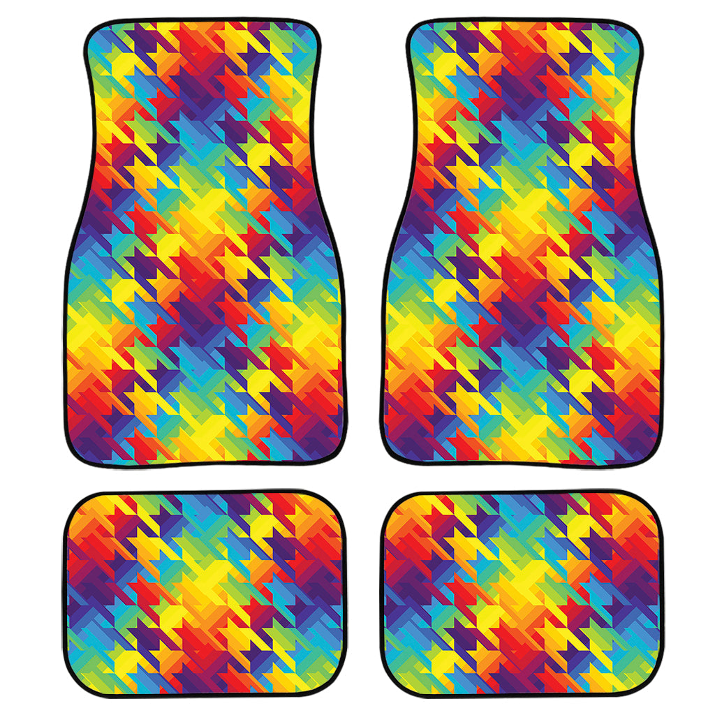 Rainbow Houndstooth Pattern Print Front And Back Car Floor Mats/ Front Car Mat