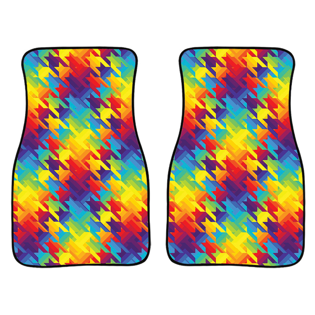 Rainbow Houndstooth Pattern Print Front And Back Car Floor Mats/ Front Car Mat
