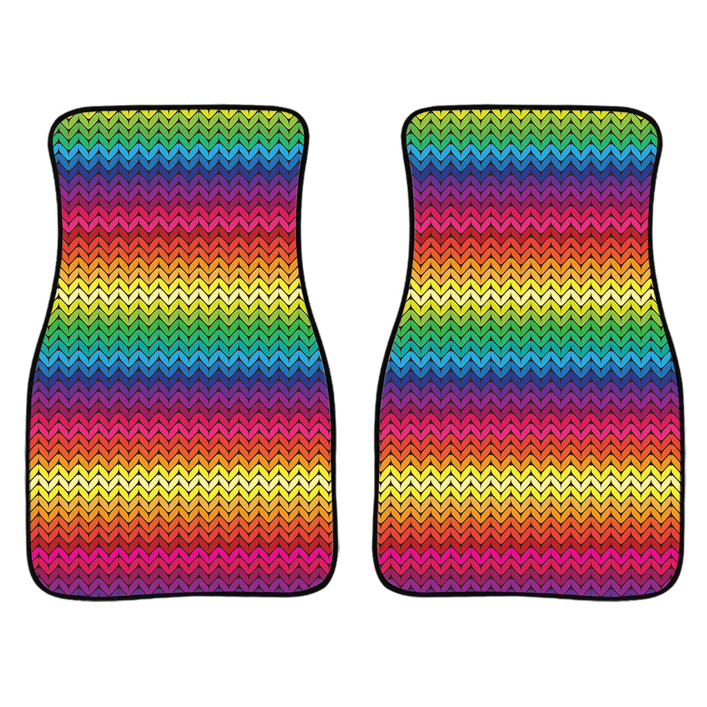 Rainbow Knitted Mexican Pattern Print Front And Back Car Floor Mats/ Front Car Mat