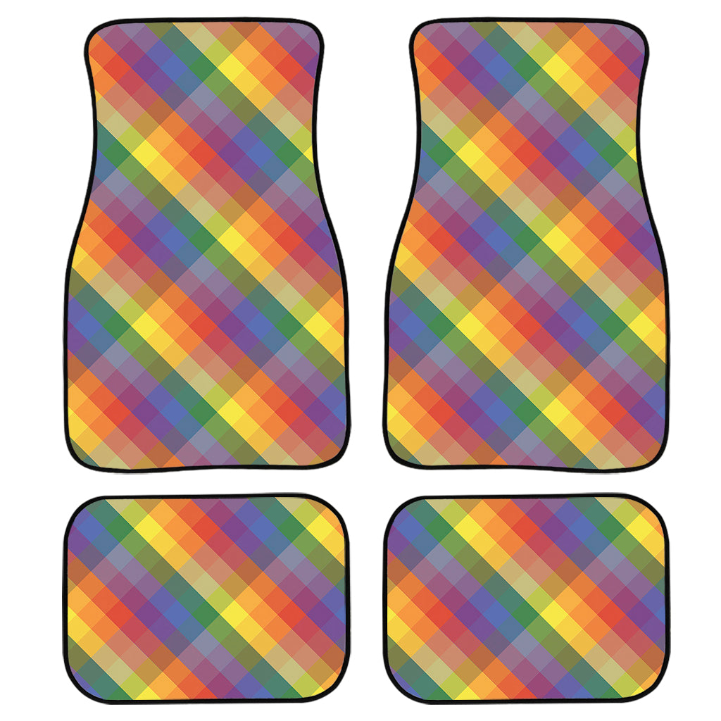 Rainbow Lgbt Plaid Pattern Print Front And Back Car Floor Mats/ Front Car Mat