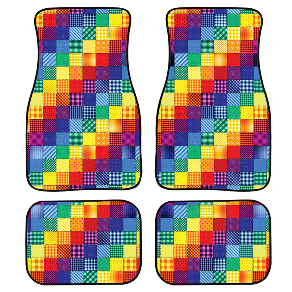 Rainbow Patchwork Pattern Print Front And Back Car Floor Mats/ Front Car Mat