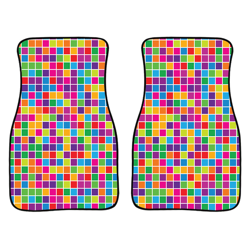 Rainbow Squares Pattern Print Front And Back Car Floor Mats/ Front Car Mat