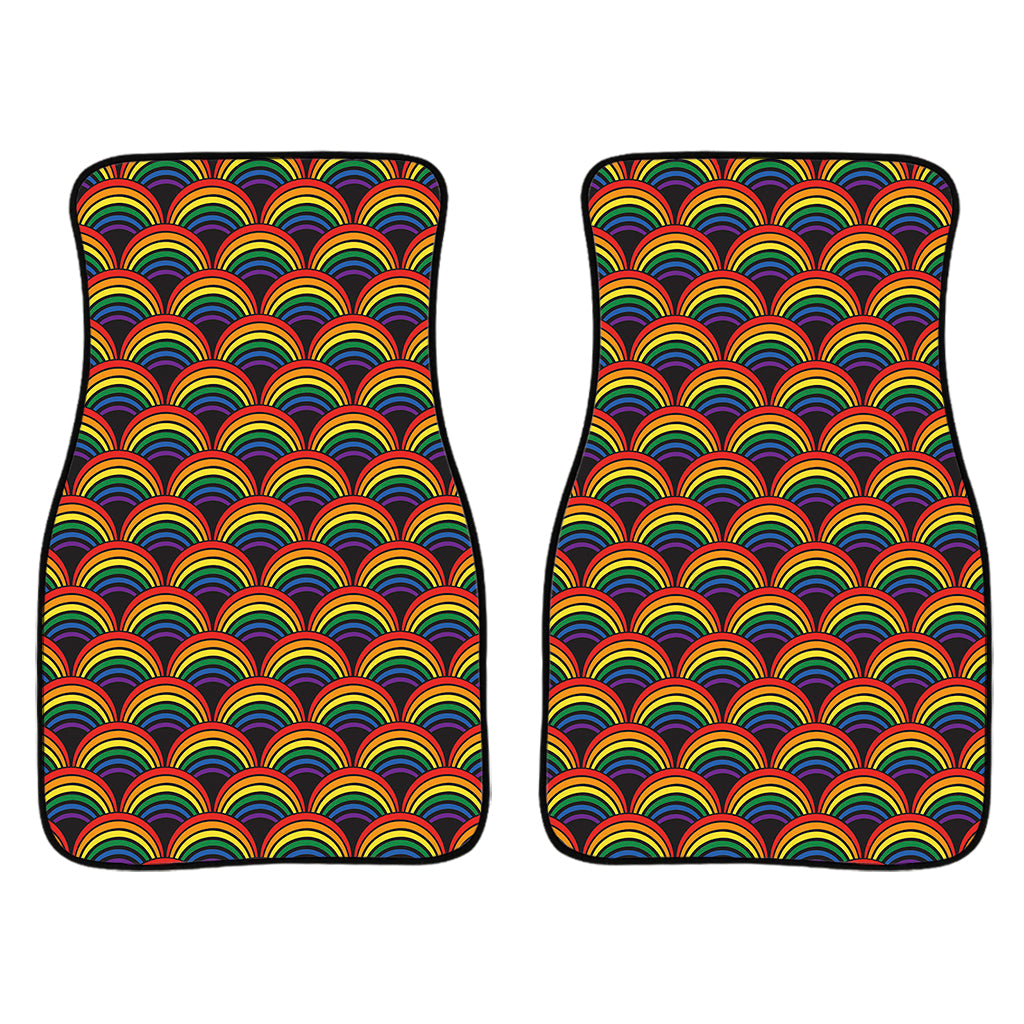 Rainbow Wave Pattern Print Front And Back Car Floor Mats/ Front Car Mat
