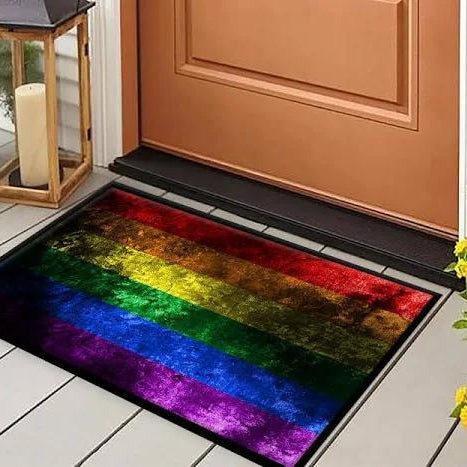 Lgbtq Door Mat/ Rainbow Grunge Gay Pride Doormat/ Lgbt Welcome Home Doormat