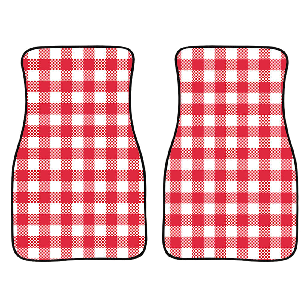 Raspberry Red And White Gingham Print Front And Back Car Floor Mats/ Front Car Mat