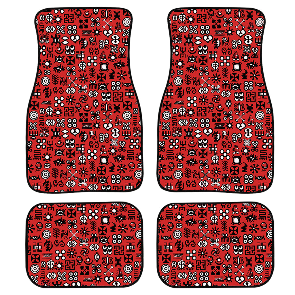 Red Adinkra Tribe Symbols Print Front And Back Car Floor Mats/ Front Car Mat