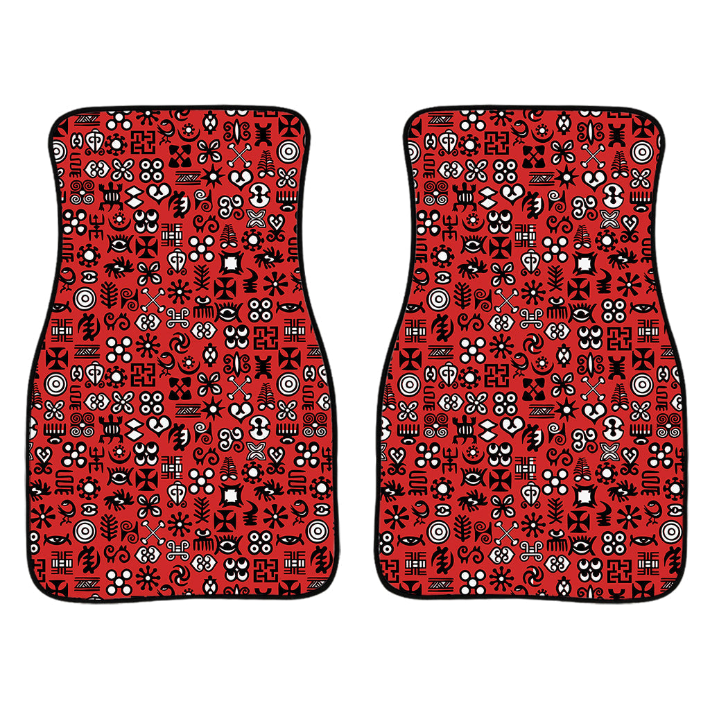 Red Adinkra Tribe Symbols Print Front And Back Car Floor Mats/ Front Car Mat