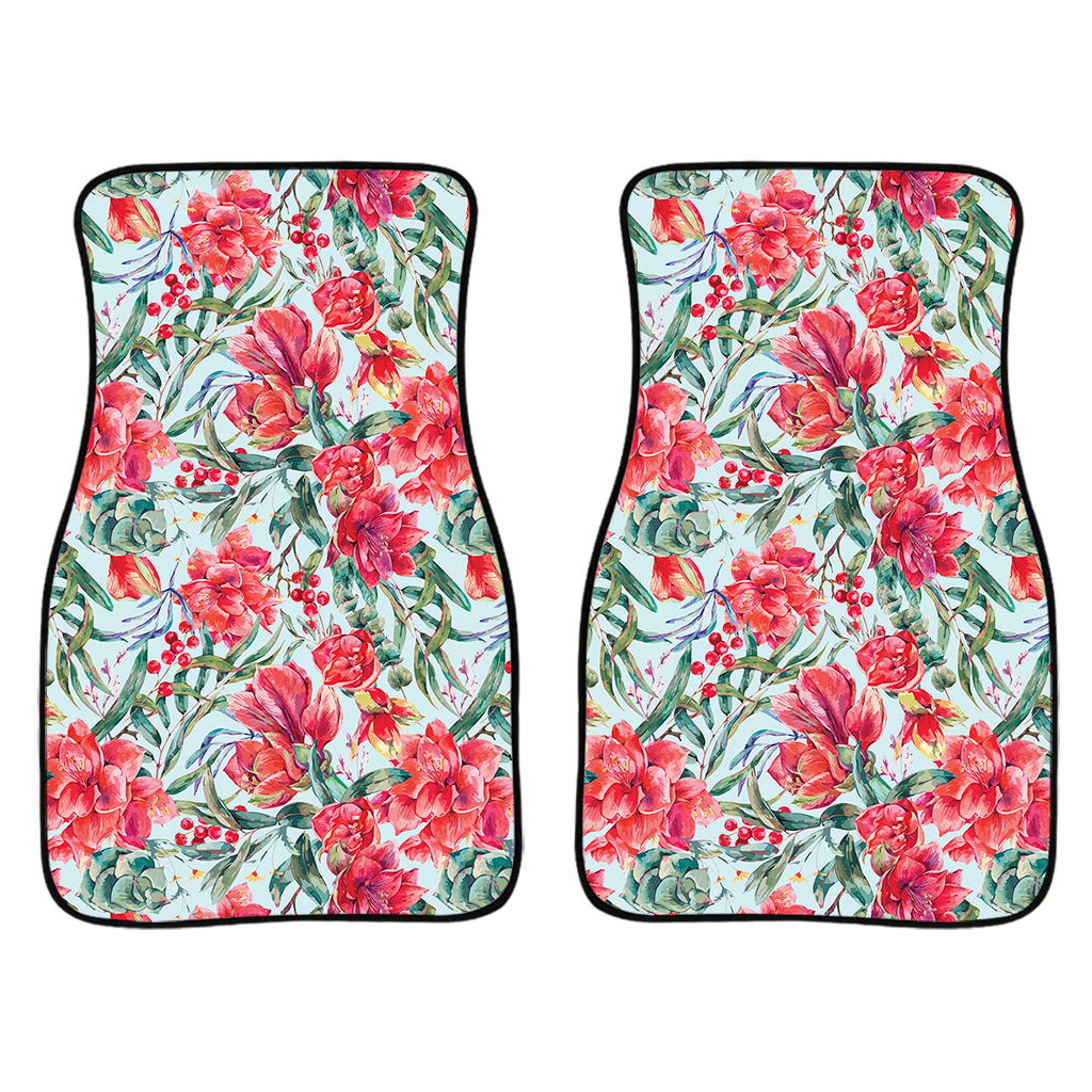 Red Amaryllis Pattern Print Front And Back Car Floor Mats/ Front Car Mat