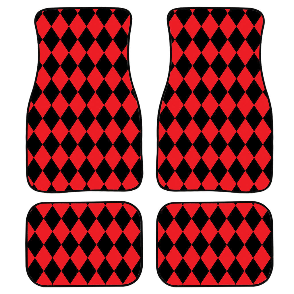 Red And Black Harlequin Pattern Print Front And Back Car Floor Mats/ Front Car Mat