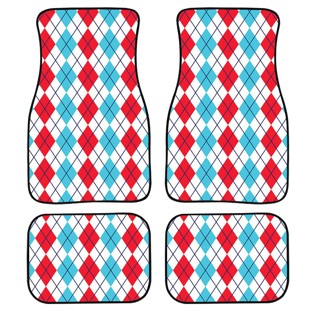 Red And Blue Argyle Pattern Print Front And Back Car Floor Mats/ Front Car Mat
