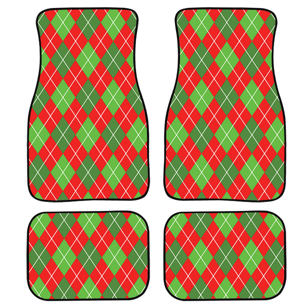 Red And Green Argyle Pattern Print Front And Back Car Floor Mats/ Front Car Mat