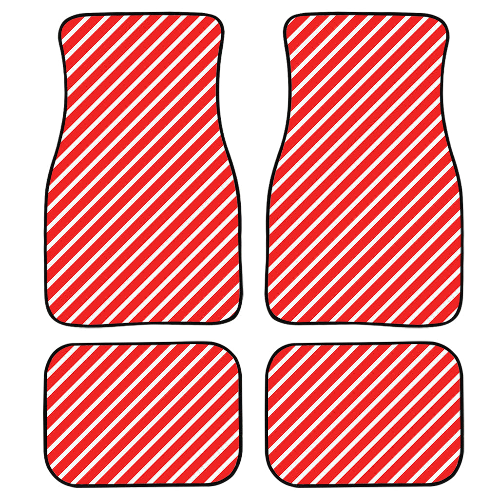 Red And White Candy Cane Pattern Print Front And Back Car Floor Mats/ Front Car Mat