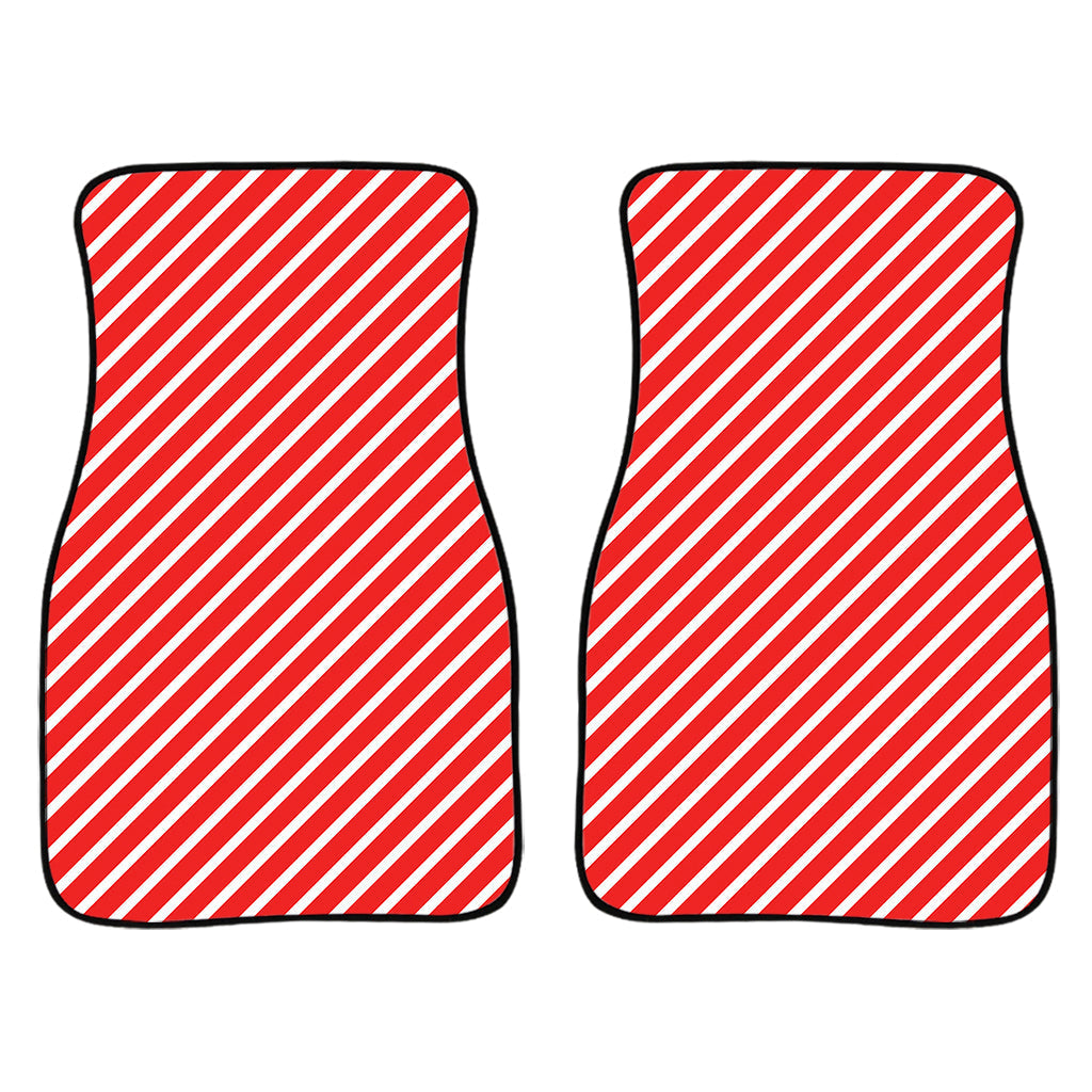 Red And White Candy Cane Pattern Print Front And Back Car Floor Mats/ Front Car Mat