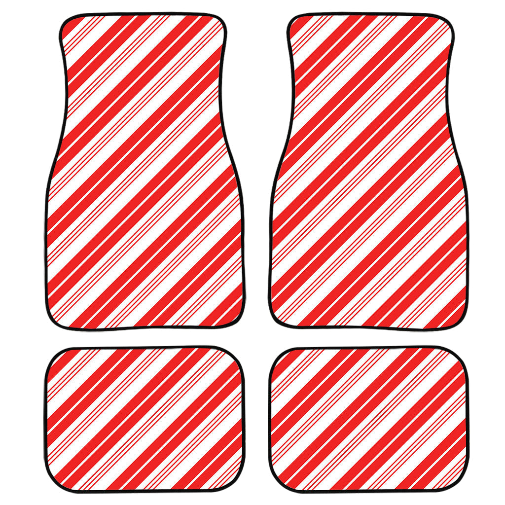 Red And White Candy Cane Stripe Print Front And Back Car Floor Mats/ Front Car Mat
