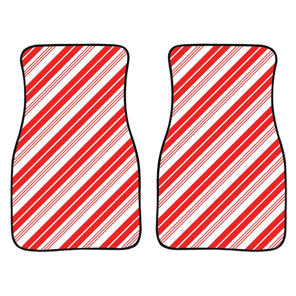 Red And White Candy Cane Stripe Print Front And Back Car Floor Mats/ Front Car Mat